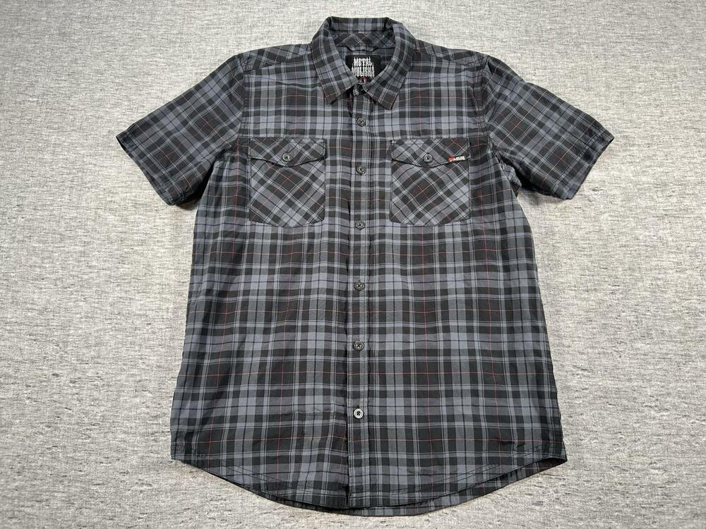 Metal Mulisha Shirt Mens Medium Plaid Short Sleeve Button-Up FMX Action Sports